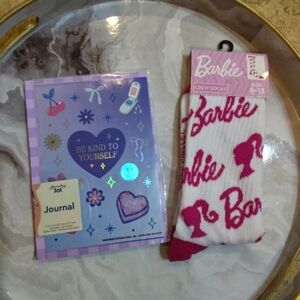 Barbie Pink and White Crew Socks with Journal